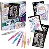 Lansay - BLOPENS X-tra Creature Glitterate - Kit Disegno per Bambini dai 6 Anni - 6 Pennarelli Effetto Aerografo con Stencil e Glitter Biodegradabili - Idea Regalo Creativa e Luccicante