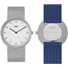 Braun Orologio analogico al quarzo a 2 lancette con cinturino in gomma siliconica supplementare, barrette a molla a sgancio rapido, 38 mm., Argento/blu.