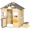 Outsunny Casetta Bimbi 3-7 Anni a 2 Finestre con Portavasi e Panchina, in Legno di Abete e PP, 113Lx94x134.5 cm|Aosom