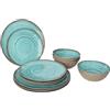 Bo-Camp - Stoviglie - 100% Melamina - 12 pezzi - Halo - Aqua/Terracotta