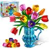 CUBIMANA Set Costruzione Bouquet con Vaso - Bonsai di Tulipani per Adulti, Regalo San Valentino per Lei/Moglie/Mamma, Collezione Botanica 768 Pezzi per Décor