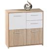 Dmora Credenza a Tre Ante e Due cassetti, Colore Bianco e Rovere, cm 77 x 77 x 30