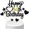 Conruich Decorazione per Torta di Compleanno 34 anni Uomo Donna, Cake Topper Happy 34th Birthday Oro Nero, Torta Torta Stella Cuore Nero per Decorazione Festa 34 anni Compleanno Donna Uomo