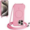 FMPCUON FNPCUON Cover Magnetica Silicone per iPhone 16 Pro Max con Cordino,Compatibile con MagSafe,Custodia con Laccio Collana Tracolla Collo Sottile TPU Antiurto Protettiva Case con Corda.Pink