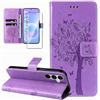 Dcjlbo Cover per Samsung Galaxy A57 5G Custodia in Pelle Portafoglio a Libro con Pellicola Vetro Temperato Porta Carte Motivo Flip Case Antiurto Custodia-Viola