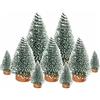 QYDMIN 9 mini albero di Natale artificiale piccolo pino con base in legno, per decorazione da tavolo con effetto neve, fai da te, verde, per feste