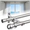 OLLIDOT Bastoni per tende doppi da 2,5 cm per finestre, regolabili da 76 a 182 cm, per porte scorrevoli in vetro, terrazze, camere da letto, argento