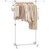 SONGMICS Stand Appendiabiti con Ruote, Attaccapanni, Altezza Regolabile 97-165 cm, Barra Estensibile, Ganci Laterali per Accessori, Bianco LLR001W01