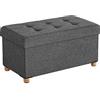 SONGMICS Cassapanca, Pouf Contenitore, Poggiapiedi Pieghevole 38 x 76 x 40 cm, Ottomano con Gambe in Legno, Regge fino a 300 kg, per Soggiorno, Camera da Letto, Dormitorio, Grigio Ardesia LSF16GYZ