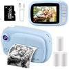 GlobalCrown Macchina Fotografica bambini Istantanea,Fotocamera Istantanea per bambini Video Fotocamera digitale 3,5 Pollici Schermo regali per 3-12 anni (incluso 4 rotoli carta di stampa e 32GB Card)