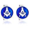 Bling Jewelry Cerchio Rotondo Disco Massoni Bussola Simbolo Gemelli Massonici Per Gli Uomini Royal Blue Smalto Due Tono 925 Sterling Silver Cerniera Proiettile Indietro