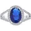 Bling Jewelry Anello Di Fidanzamento Solitario Ovale Con Diamante Aaa CZ Brillante Simulato Taglio Zaffiro Blu Reale Halo Tradizionale Classico 10Ct Per Donne Fascia Sottile Divisa Argento Placcato Personalizzabile