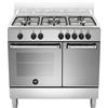 LA GERMANIA AMN9P5EXVC Cucina, Piano di Lavoro, Acciaio Inox, Serie Americana, 5 Fuochi Gas, Forno Elettrico, Stipetto, 90x60 cm, Nuova Classe A
