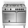 LA GERMANIA AMN9P5GXVC Cucina, Piano di Lavoro, Acciaio Inox, Serie Americana, 5 Fuochi Gas, Forno Gas Ventilato con Grill, Vano Stipetto, 90x60 cm, Nuova Classe A+