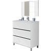 Muebles Pitarch | Set mobile da bagno con lavabo in ceramica e specchio incluso, 3 cassetti, larghezza 80cm, con piedi, Rovere Cambrian, per lavabo incassato, stile Moderno, modello Kalma