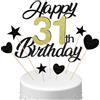 Conruich Decorazione per Torta di Compleanno 31 anni Uomo Donna, Cake Topper Happy 31th Birthday Oro Nero, Torta Torta Stella Cuore Nero per Decorazione Festa 31 anni Compleanno Donna Uomo