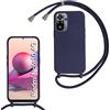 SLWYF Custodia per Xiaomi Redmi Note 10 4G/Note 10S Cover con Cordino, Silicone Antiurto TPU Morbido Corda Collana Necklace Regolabile Stylish con Catena Ultra Sottile Cover Case, Blu navy