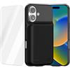 Giabuao Custodia con Batteria per iPhone 16 da 8500mAh, Custodia di Ricarica Ricaricabile Sottile, Cover Protettiva Portatile con Batteria per iPhone 16 (6,1 pollici), nera