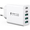 nongxiang 60W Caricatore USB C, 5 Ports Caricabatterie Multiplo, Caricatore Rapido USBC Spina Muro per iPhone 16/15/14/13, Google Pixel 9Pro/9a/9/8 Pro/8a/8, Samsung, iPad, Adattatore Alimentazione Universale