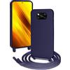 FERLAN Custodia per Xiaomi Poco X3 NFC Cover con Cordino,Blu Silicone Antiurto TPU Morbido Case Corda Collana Necklace Regolabile Stylish con Catena Ultra Sottile Cover per Xiaomi Poco X3 NFC,Blu navy