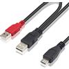 Duttek Cavo USB a Micro USB, doppio USB 2.0 maschio a standard Micro USB maschio Y cavo splitter per fotocamera, MP3, MP4, cavo per disco rigido esterno, 80/20cm