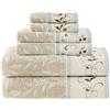 Madison Park Serene 100% Cotton Bath Towel Set Luxurious Floral Decorative Towels for Bathroom Embroidered Cotton Jacquard Design Soft Highly Absorbent for Shower 600 GSM, Multi-Sizes, Blue 6 Piece