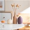 JXCBXJ Set di 3 Vaso in Ceramica,Vaso Deco Estetico Neutro Boho Scandinavo Vasi di Fiori Decorazione, arredamento moderno della fattoria,per soggiorno,tavolo,scaffale,ingresso (Marrone chiaro Porpora Beige)