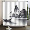 SDOTPMT 150x180cm Giapponese Asian Ink Painting Tenda da Doccia Foggy Mountain Boat Wild Goose Vasca da bagno Tenda Esterna Naturale Paesaggio Bagno Tenda per Bagno Decor con Ganci