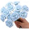 FANLUTYIN Ceramic Flower Bouquet Set of 10 Handmade Ceramic Roses Simulated Flowers Floral Decorations, Creative Gifts for Flora Home Decor (Light Blue Rose, 10 Inch (Pack of 10))