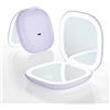 QUMOX Specchio Trucco Compatto Illuminato 5X Ingrandimento, Specchio da Viaggio Ricaricabile con Luce LED, 3 Modalità di Colore, Luminosità Regolabile Touch, Specchio Cosmetico Portatile USB-C, Viola