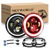 SKYWORLD 2 Pcs 7 Pollici Rotonda Fari Led con Anello Di Montaggio, 50W 5000LM Faro a LED Rosso Bianco off Road Lights Fire Cross Hi/Lo Fascio DRL Fari anteriori per Wrangler JK TJ LJ CJ Hummer