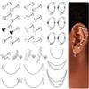 Chriscoco 33Pcs Piercing Orecchio Acciaio Chirurgico Per Donna Orecchino Cerchio con Catena Ipoallergenico Cartilagine Orecchino CZ Opale Stella Cuore Orecchini Conch Tragus Helix Piercing Gioielli