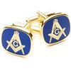 THE MASONIC COLLECTION - Gemelli quadrati e bussola con G - Splendida pietra di cristallo bianco - Blu e oro placcato - Regali massoni per gli uomini, Misura unica, Ottone