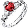 Suplight Anello Claddagh Regolabile Anello Donna Argento 925 Solitrio Cuore Anello Argento Regolabile Granato Anello Regolabile Donna Pietra Gennaio Fede Matrimonio Sposa