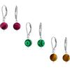 Bling Jewelry Set di tre semplici orecchini pendenti a sfera con perline rotonde tinte in fucsia, occhio di tigre marrone e malachite verde scuro per donna in argento sterling .925 con chiusura a leva.