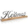 com-four® Supporto Decorativo Heimat - Scritta in Alluminio nichelato su Base in Legno di Mango - Scritta Decorativa da Applicare (Color Argento - Home)