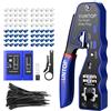 XUNTOP Pinza Crimpatrice RJ45 Kit Crimpatore RJ45 Pass-Through con 50 Connettori Cat6 Dorati, Tester Cavi, Pinza Crimpare Compatta Multifunzione, Guida Colori T-568A/B, EVA Borsa per Cat5, Cat6 e Cat7