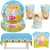 CSYY Pasqua Piatti di Carta Easter Set, 53 Pezzi 16 Ospiti Coniglio Uova di Pasqua Festa Stoviglie di Carta Tovaglie Pasquali Piatti Tazze Posate Fazzoletti