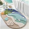 DEXI Tappeto Bagno Antiscivolo 54 x 86 cm, Tappetino Bagno Super Assorbente, Forma Ovale con Motivo Stelle Marine, Lavabile in Lavatrice, Decorazione Stile Marino per Doccia, Beige Verde