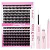 FADLASH Kit Ciglia Ciuffetti da 60D e 80D, 259pcs Ciglia Finte Individuali da 0,07mm curva D, 8-16mm, Bond e Seal, Pinzette per Lash Cluster, Eyelash False Naturali DIY a Casa Saloni