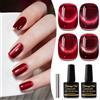Shining She Smalto Semipermanente Unghie Magnetico,4 Colori Rosso Glitter Bordeaux Rosso Jelly Cristalli Cat Eye Gel Polish con Magnete,Smalti Semipermanenti per Unghie Soak-Off UV/LED 8ML