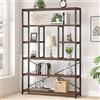 LVB Libreria alta a 6 ripiani, in legno e metallo, librerie e scaffali per libri, 6 ripiani, industriale grande e ampia, scaffale Etagere per soggiorno, vintage rustico, grande libreria aperta per