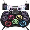 Anpro Batteria Elettronica, 9 Praticare Drum Pads con 2 Bacchette Pedali, Schermo LED, Portatile Tavolo Pieghevole Digitale Tamburo Set, Adatto a Bambini, Adulti e Principianti, Regalo di Compleanno