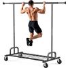 HOKEEPER Appendiabiti da Terra Resistente 238kg, Barra Estensibile con Ruote Bloccabili e Ripiano, Salvaspazio per Camera da Letto, Appartamento, Lavanderia, Nero