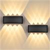 GeyouLux Lampada da Parete LED per Interni ed Esterni IP65, 8W Applique da Parete con 8 Sorgenti Luminose, 2700K Bianco Caldo, Lampada da Parete per Soggiorno Camera Scale Garage, Nero, 2 Confezioni
