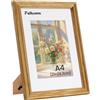 Feihorrm Cornice portafoto vintage in legno massello di quercia A4, con vetro temperato, per foto da 21 x 29,7 cm senza passepartout o foto da 13,9 x 20 cm con passepartout (beige, formato A4 (21 x