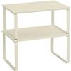 SONGMICS Scaffale Portaspezie, Set di 2 Organizzatori da Cucina Espandibili, Scaffale da Cucina Impilabile, Metallo e Legno Ingegnerizzato, Bianco Crema KCS002W02