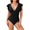 UMIPUBO Costume da Bagno Intero Donna Modellante Curvy Collo A V Sexy Contenitivo Pancia Pieghe Push Up Schiena Nuda Volanti A Conchiglia Mare Swimsuit con Coppe