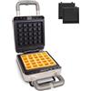 Gadgy Maker per Waffle e Sandwich 600W 2-in-1 - Piastre Intercambiabili Antiaderenti - Controllo Termostatico - Spie di Controllo - Avvolgicavo - Argento Opaco - Piedini Antiscivolo