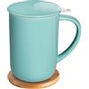 CEEFU Tazza da tè in porcellana con infusore e coperchio, con filtro e sottobicchiere, tazza da tè sciolta a foglia, 453,6 ml, per tè, caffè, latte, donna, ufficio, casa, regalo (Turchese)